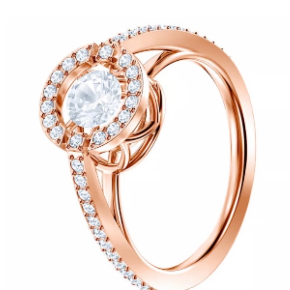 Swarovski Sparkling Dance Round Ring – White Crystal, Rose Gold Plating